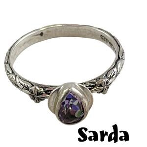 SARDA vintage amethyst ring. Sterling silver artisan created size 9 bali